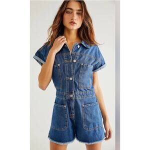 Free People Work Hard, Play Harder Denim Playsuit XS